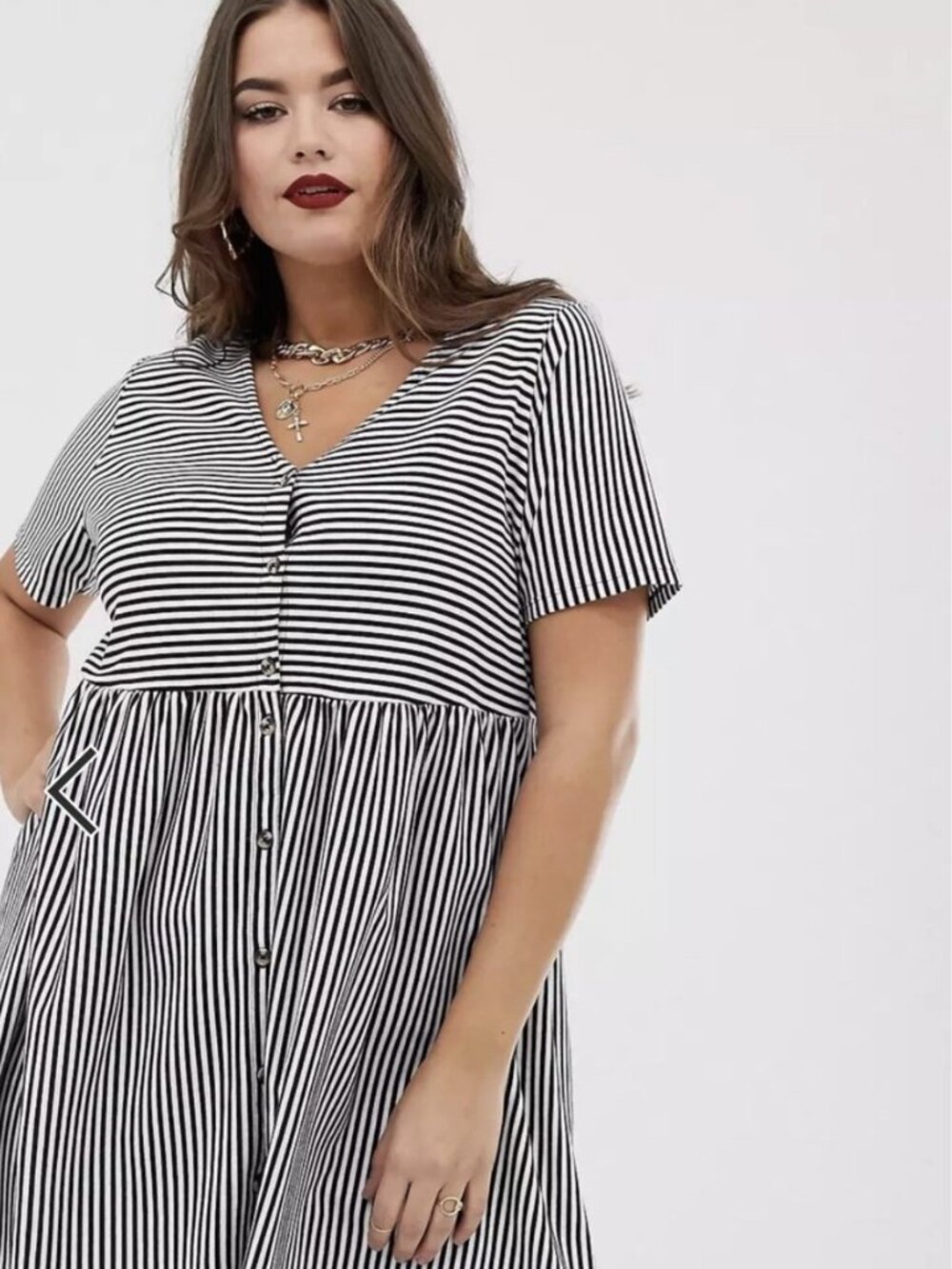 ASOS Black Contrast Stripe Mini Skater Dress Short Sleeve V Neck 8